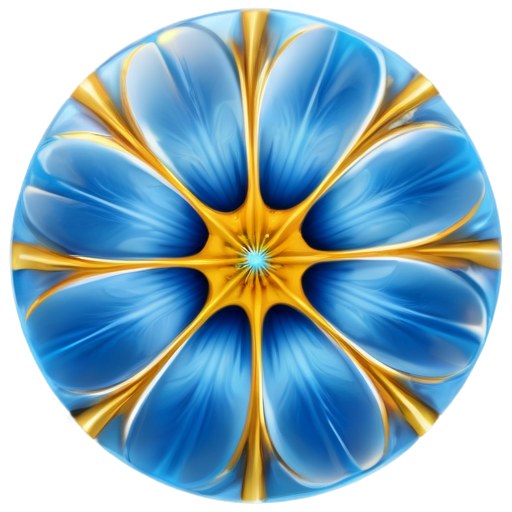 Blue ice flower with golden lines from thi meddle. Background is yellow and has round form. Size is 512 x 512. - icon | sticker