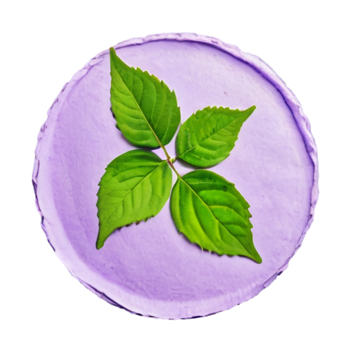 A soft green leaf curving over a lilac circle, symbolizing a boil being gently healed. - icon | sticker