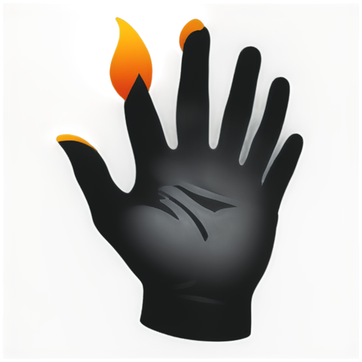 We need to create a logo for a military unit. It features a masculine hand "cut off" at the wrist, holding a tongue of flame (the flame above the palm, with a clear, readable shape). The hand itself should be minimally detailed. The main focus is on black, white, and red colors, along with their shades. - icon | sticker