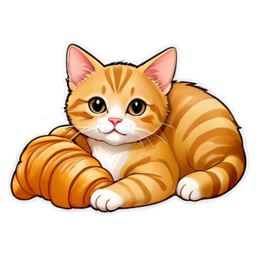 The cat is lying with a croissant - icon | sticker