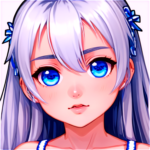 white hair , blue eyes, galgame, long hair, bishoujo, illustration, pixel art, kawaii, Super Deformed, loli, cute face, chibi girl, </pixchan/> - icon | sticker