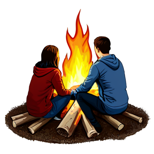 bonfire with friend at night - icon | sticker