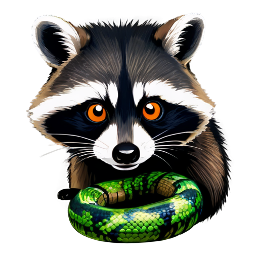 Raccoon with snake eyes, games, play on computer, rgb - icon | sticker