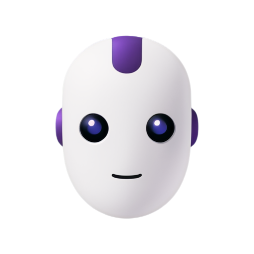 head of a cute robot, appreas to be interested in everything over the world, should be purple and white, blinking eyes - icon | sticker