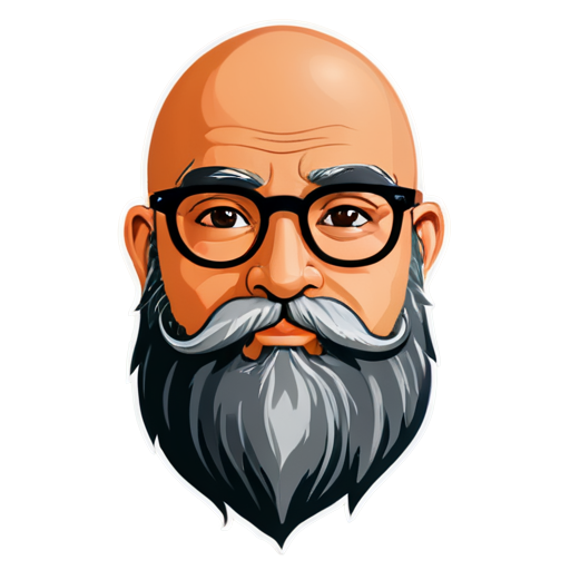 Indian guru bald head with long beard & glasses - icon | sticker