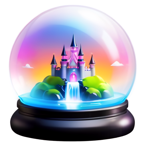 a crystal ball in which a castle in the mountains with a waterfall and beautiful nature all blooms with bright colors and magic - icon | sticker