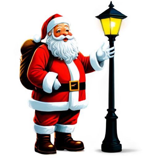 santa claus with flashlight in streetlight, christmas style - icon | sticker