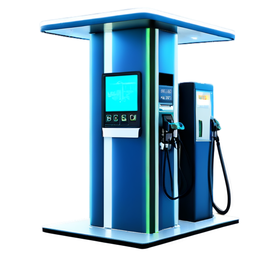 fuel station with self-service terminal with label IBTS and Maybach is filling up - icon | sticker