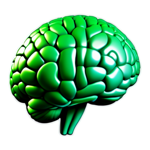 Request for an AI knowledge base application visual asset - an icon featuring a detailed side view of an intelligent brain. This will serve as both the application launch icon and chat avatar for an advanced AI technology enterprise. The background should use the deep green color of boreal coniferous forests. The design should incorporate circuit nodes connected to the brain through moderately weighted circuit lines with flowing effects. The style should be minimalist with organic flowing curves, incorporating data streams, light effects, and particle elements. - icon | sticker