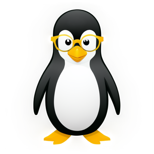 a daring penguin psychologist, male, in round glasses, in black and white colors with elements of yellow on the abdomen, in the style of vector graphics - icon | sticker