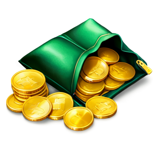 bag of coins icon, emerald, realistic - icon | sticker