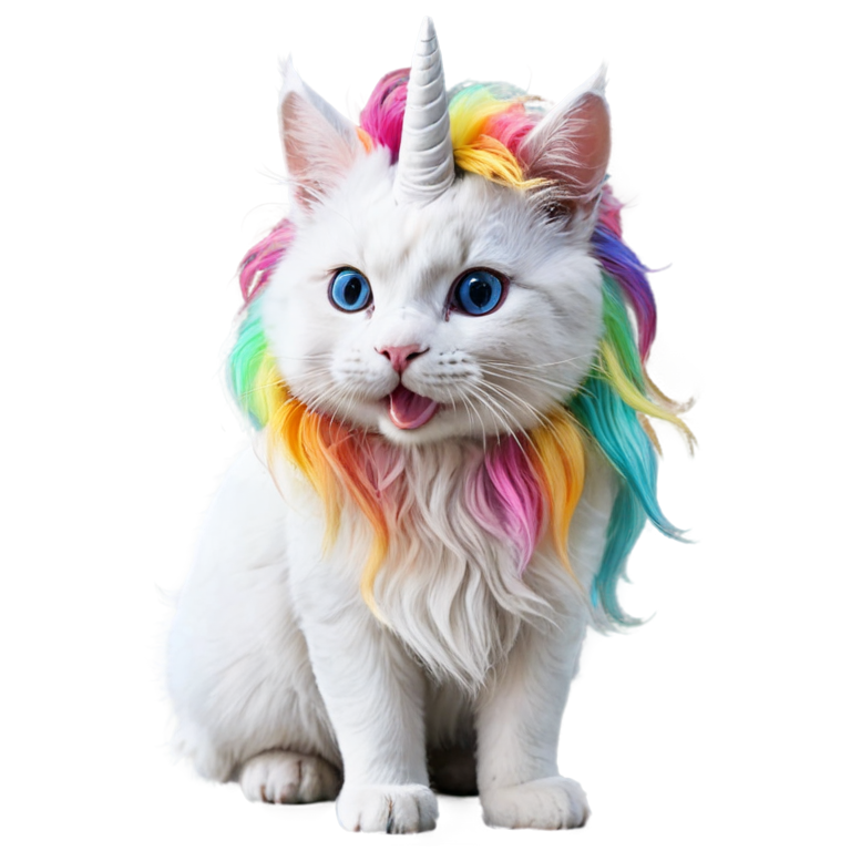 cute white caticorn with a pastel rainbow mane - icon | sticker