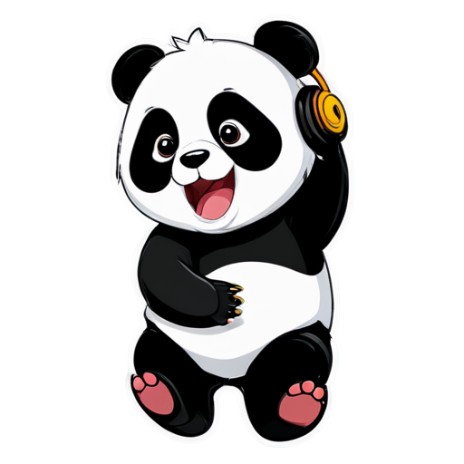 The Panda wearing headphones is shouting with their mouth wide open. - icon | sticker