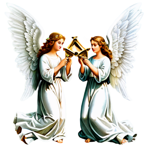 3 flying angels face on blowing trumpets with bible - icon | sticker