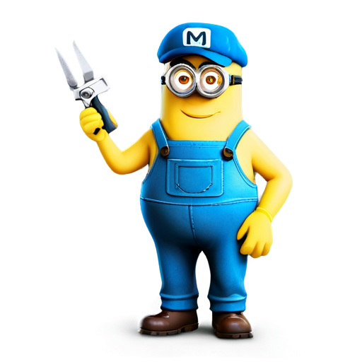 from the Despicable Me Minion comedy - draw a Minion farmer dressed in blue overhauls, with a Green cap - a spirit level in the one hand and a wrench in the other hand. - icon | sticker