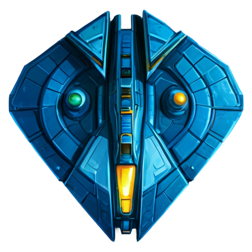 image of a spaceship for a game in the style of the Space Rangers game series, top view, position of the ship's bow from above, partially cartoon style - icon | sticker