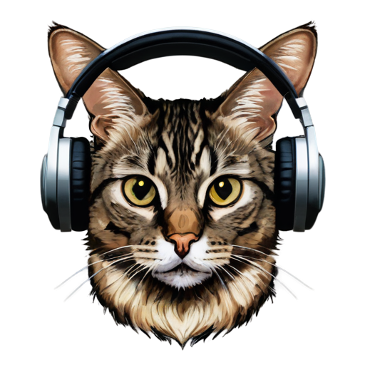 A cat head with headphones - icon | sticker