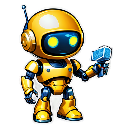 Cute robot with radar and microphone in hand - icon | sticker