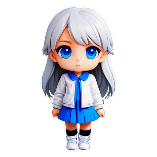 blue eyes, white hair, super deformed, chibi girl, kawaii - icon | sticker