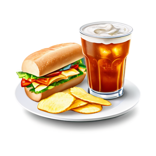 sandwitch and potato chips on a plate and a soft drink - icon | sticker