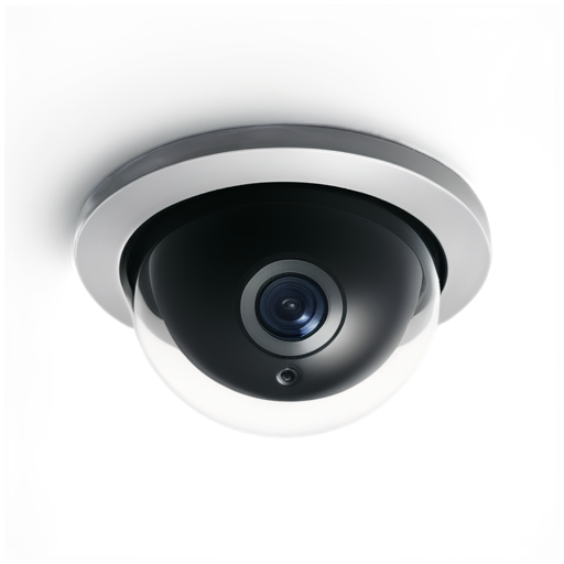 imagine a square CCTV camera on a mount on a white background with a sight reflected in the lens - icon | sticker