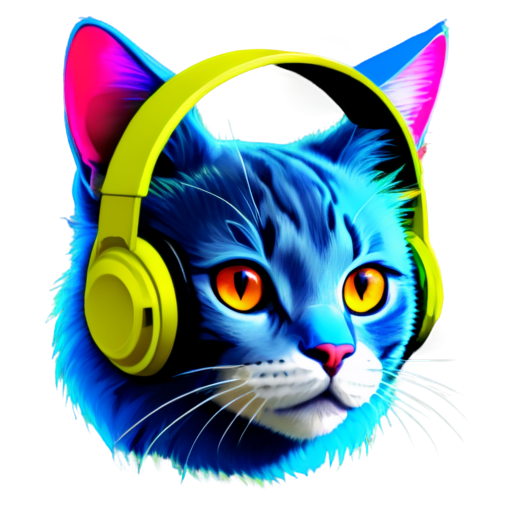 A rainbow cat head with headphones - icon | sticker