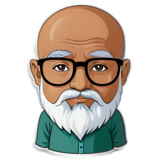 Indian guru bald head with grey goatee & glasses - icon | sticker