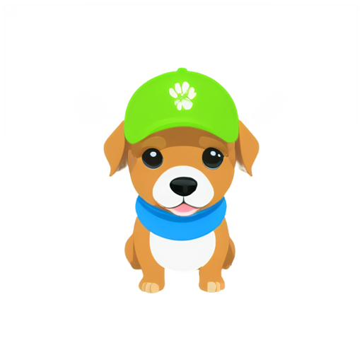 Happy blue and green dog with a cap with the inscription "————-" - icon | sticker