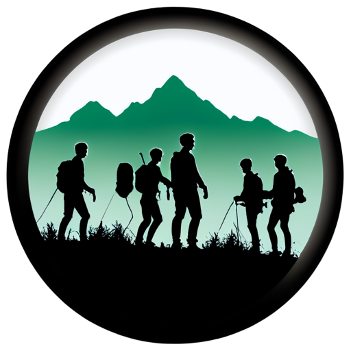 Emblem group of persons, students, round on background, stylized, local climbing group, emblem without text, group A - icon | sticker