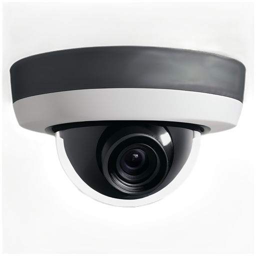 imagine a square CCTV camera on a mount on a white background with a sight reflected in the lens - icon | sticker