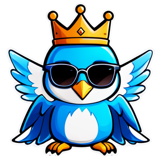 logo for gaming team with Starling with crown and sunglasses with text "SHANGARCH POWER" in comics style font, white & blue colors - icon | sticker