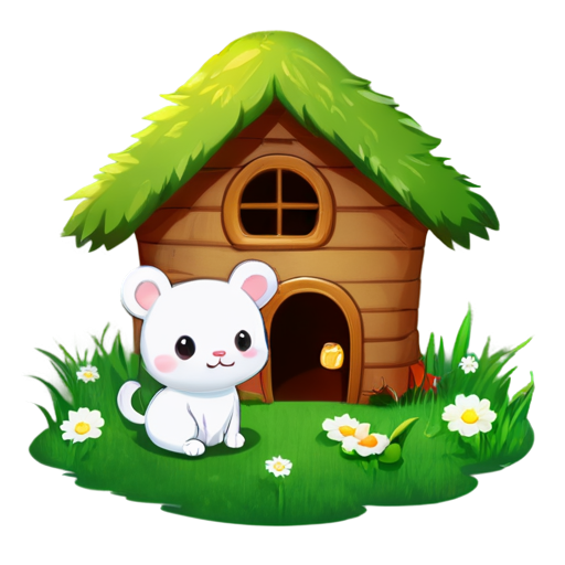 There is a house on the grass and there are animals around. - icon | sticker