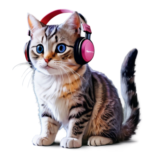 A rainbow cat with headphones and singing - icon | sticker