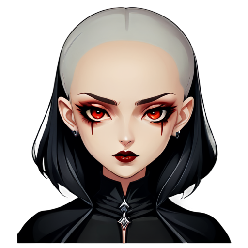 Bald Anime vampire face girl with red eyes and lips and dark makeup - icon | sticker