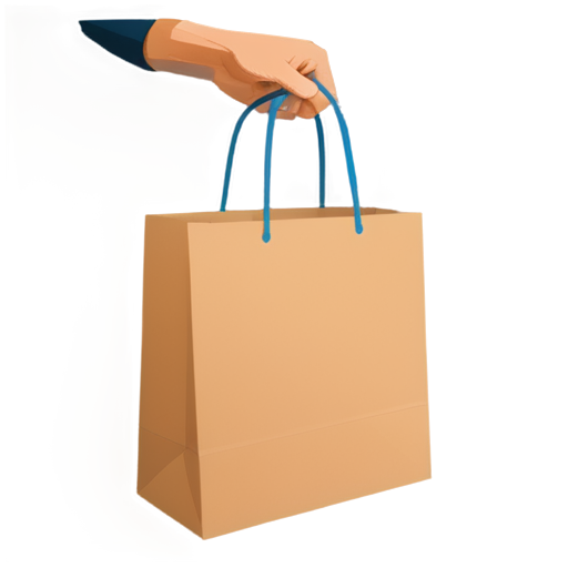 a man's hand holds a paper bag by the handles, in blue colors on a white background - icon | sticker