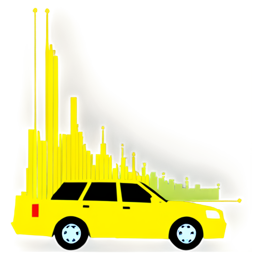 futuristic graph in the form of a histogram in yellow tones and with an image of a taxi car - icon | sticker