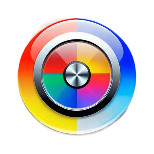 Create a 512x512 icon that combines elements inspired by Chrome and Safari browser logos show in a laptop show case. The icon should have a circular shape with a colorful, vibrant outer ring representing Chrome’s colors (red, yellow, green, blue). The inner circle should be predominantly blue, similar to Safari’s theme, and include a subtle compass-like element in the center to resemble Safari's design. The overall style should be modern and clean - icon | sticker