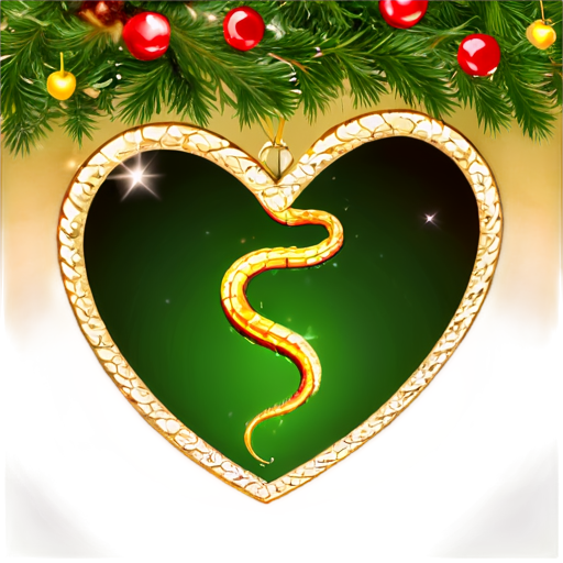 golden snake in the shape of a heart on the background of a Christmas tree. 2025 - icon | sticker