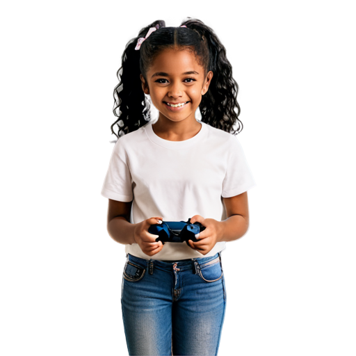 Pretty little black cartoon girl with ps5 controller smiling with her tounge out - icon | sticker