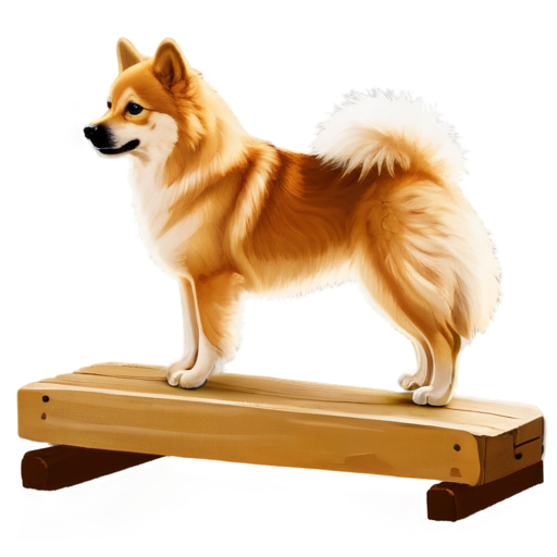 small spitz on fitness plank from side, golden spitz, no humans, no lineart, spitz full body, dark plank, simple background - icon | sticker