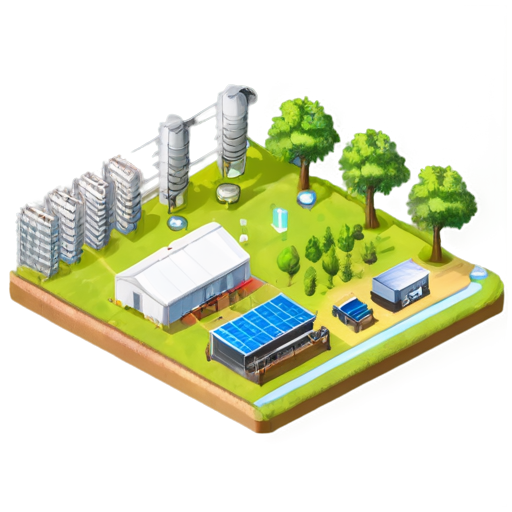 smart farm with 100 cherry trees and control booth and water tank and pipe lines with spring cooler - icon | sticker