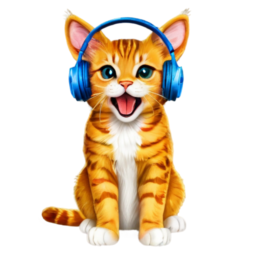 A rainbow cat with headphones and singing - icon | sticker