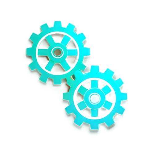 gears icon, white color, emerald blue green background is monochromatic and the icon on it is white, light, shining - icon | sticker