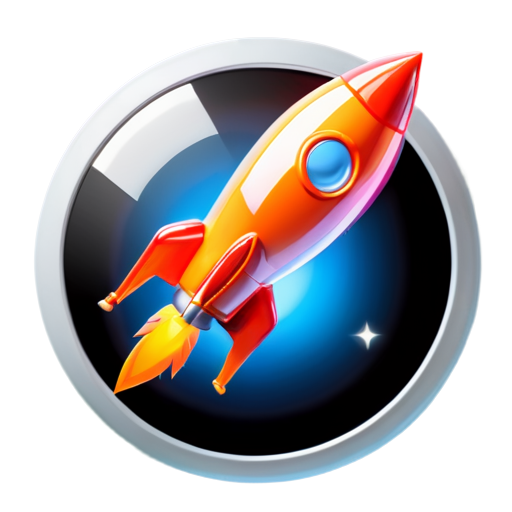 a small red space rocket with orange wings and one large round porthole in it - icon | sticker