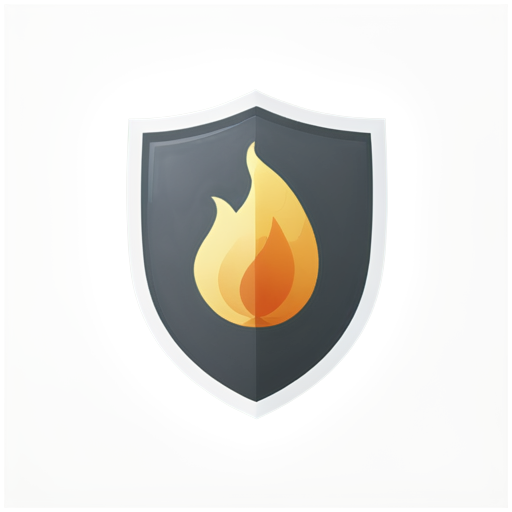 Generate an app icon featuring a flame on a shield. The shield should be in cool colors, and the flame should be in warm colors - icon | sticker