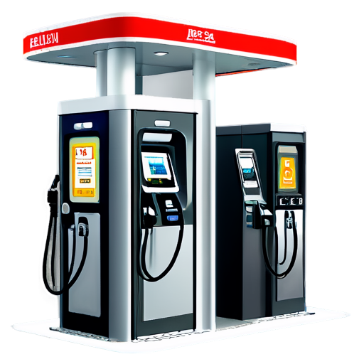 fuel station with self-service terminal with label IBTS and Maybach is filling up - icon | sticker