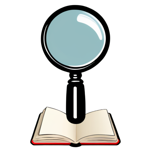 An open book with a magnifying glass hovering over it, symbolizing comprehension and focus on details. - icon | sticker