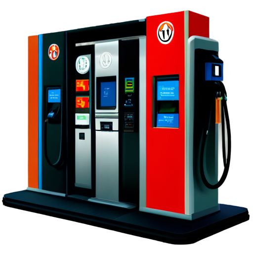 fuel station with self-service terminal with label IBTS and Maybach is filling up - icon | sticker