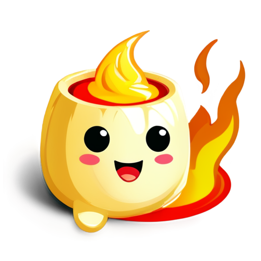 create a dimsum icon with emoticons and make it look like the dimsum is covered in fire and smoking - icon | sticker