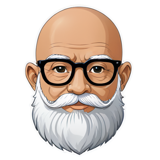 Indian guru bald head with long beard & glasses - icon | sticker